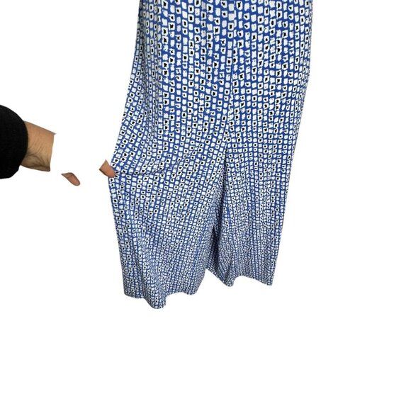 CLARA SUN WOO Size Small Jumpsuit blue white print slinky cropped wide leg - Picture 4 of 7